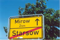 road sign leaving Starsow driving toward Mirow road sign leaving Starsow driving toward Mirow